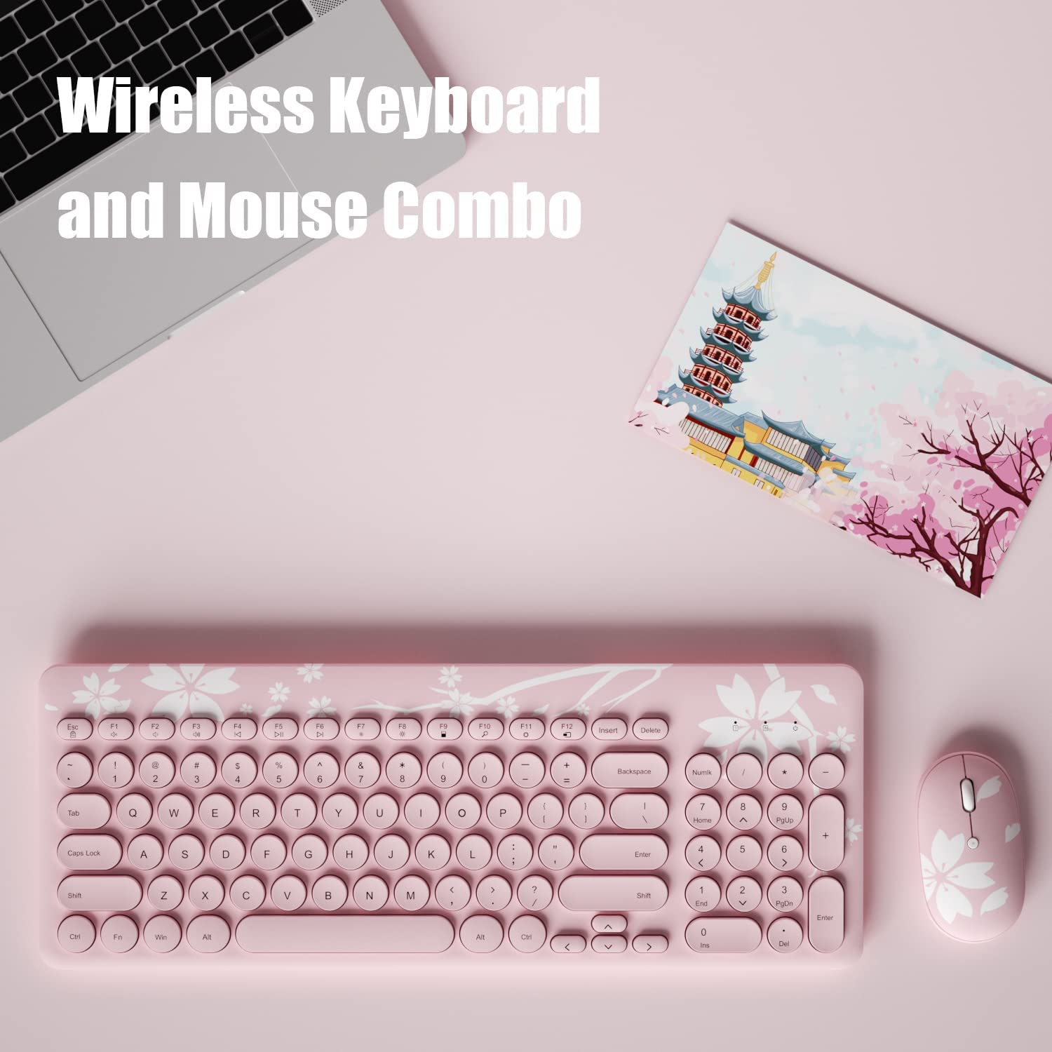 Mytrix Sakura Wireless Keyboard and Mouse Set, Cherry Pink Wireless Mouse and Keyboard Combo, Retro Type-Writer Keys, Silent 96-Key Keyboard Mytrix Sakura Wireless Keyboard and Mouse Set, Cherry Pink Wireless Mouse and Keyboard Combo, Retro Type-Writer Keys, Silent 96-Key Keyboard
